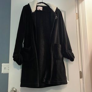 Victoria Secrets small petite black soft white hood robe